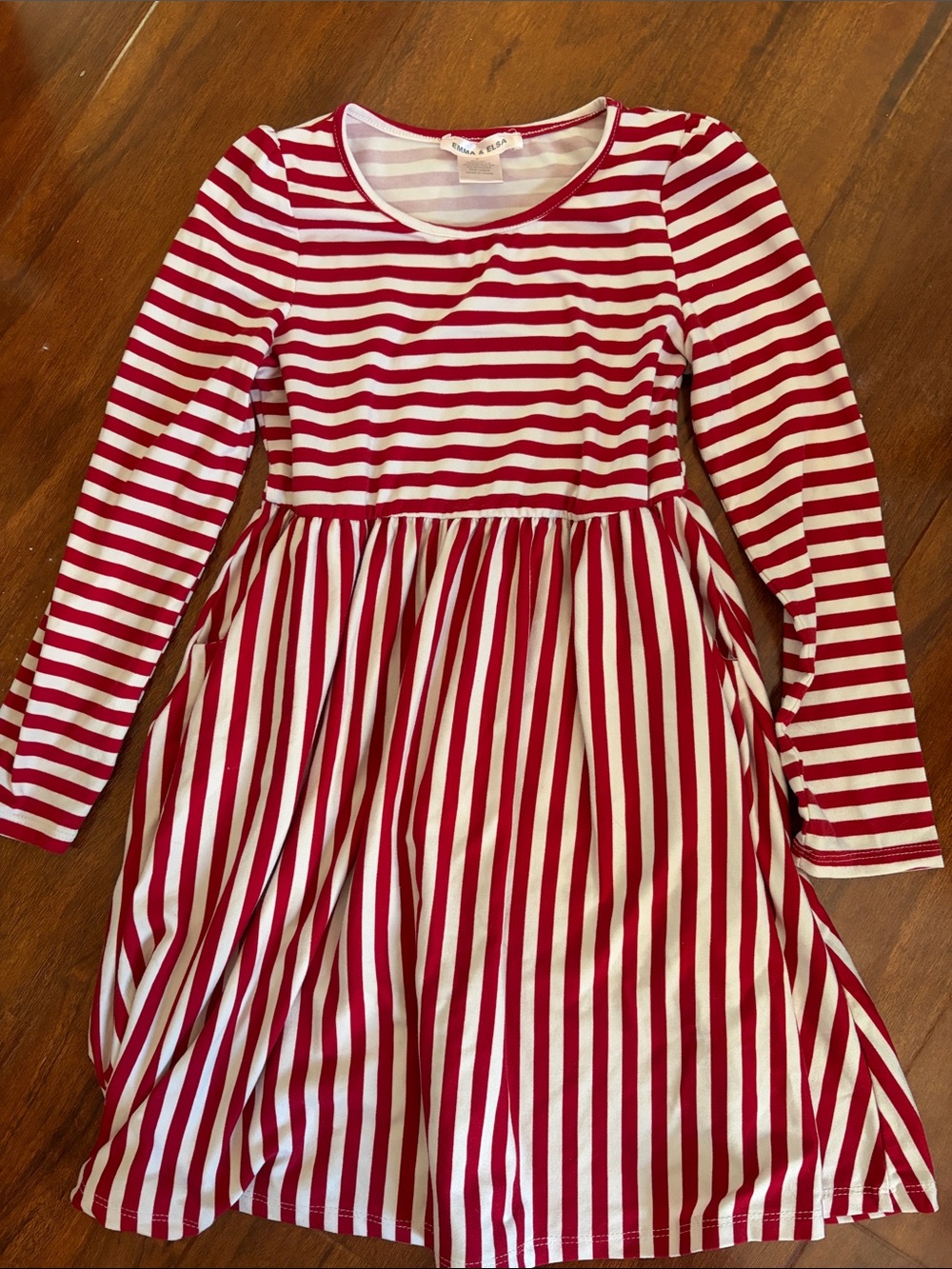 Red & White Striped Girls' Long Sleeve Dress